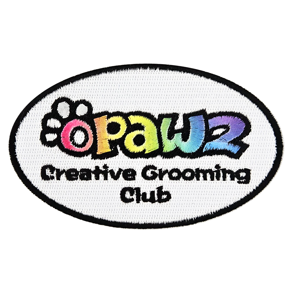 Iron-on Fabric Patch - OPAWZ Creative Grooming Club (oval)