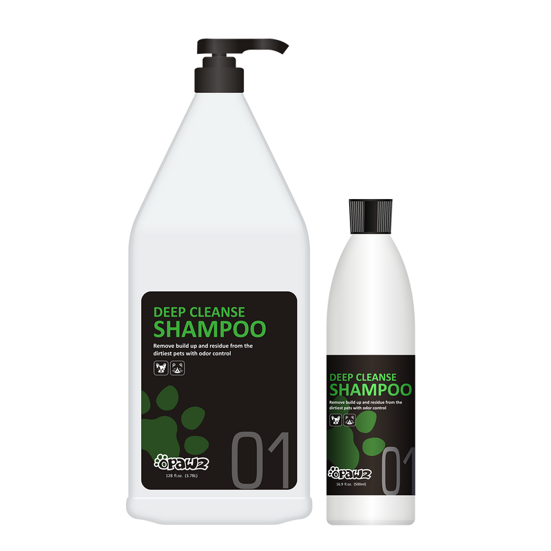 Two bottles of deep cleanse shampoo on a white background