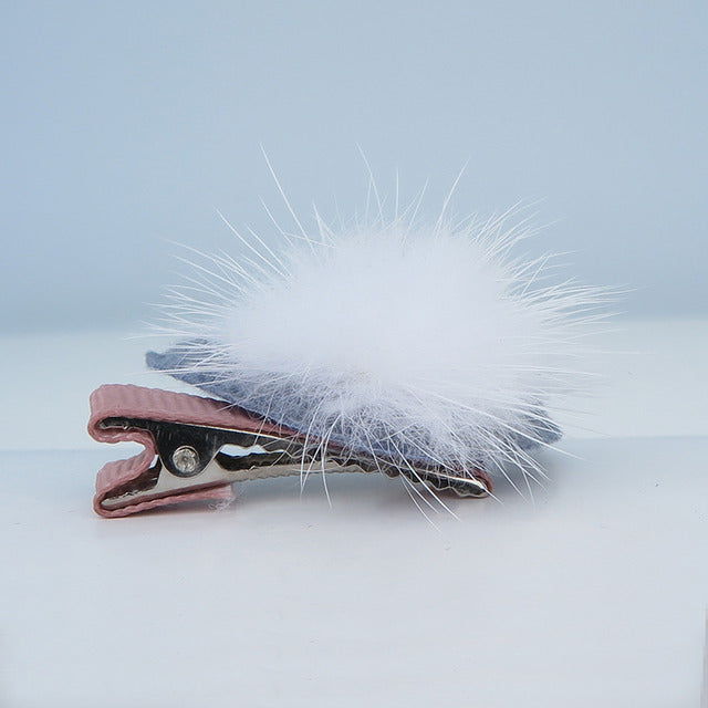 Pompon with Blue Rabbit Ear Pet Hair Clip-A093