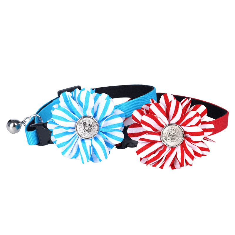 Stripe Fabric Pet Flower Collar - A048