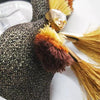 Nœud papillon pour animaux de compagnie avec curseur de collier à pompons dorés - B017