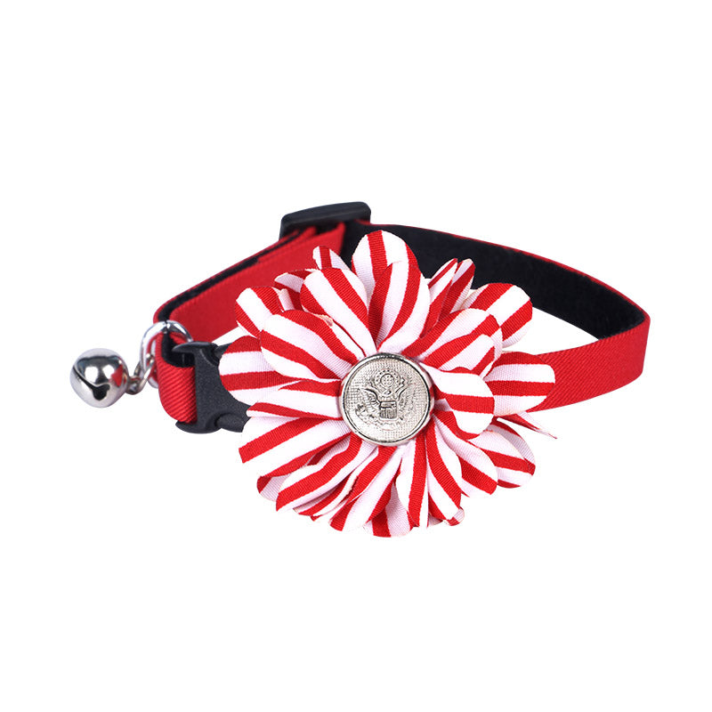 Collar de flores para mascotas de tela a rayas - A048